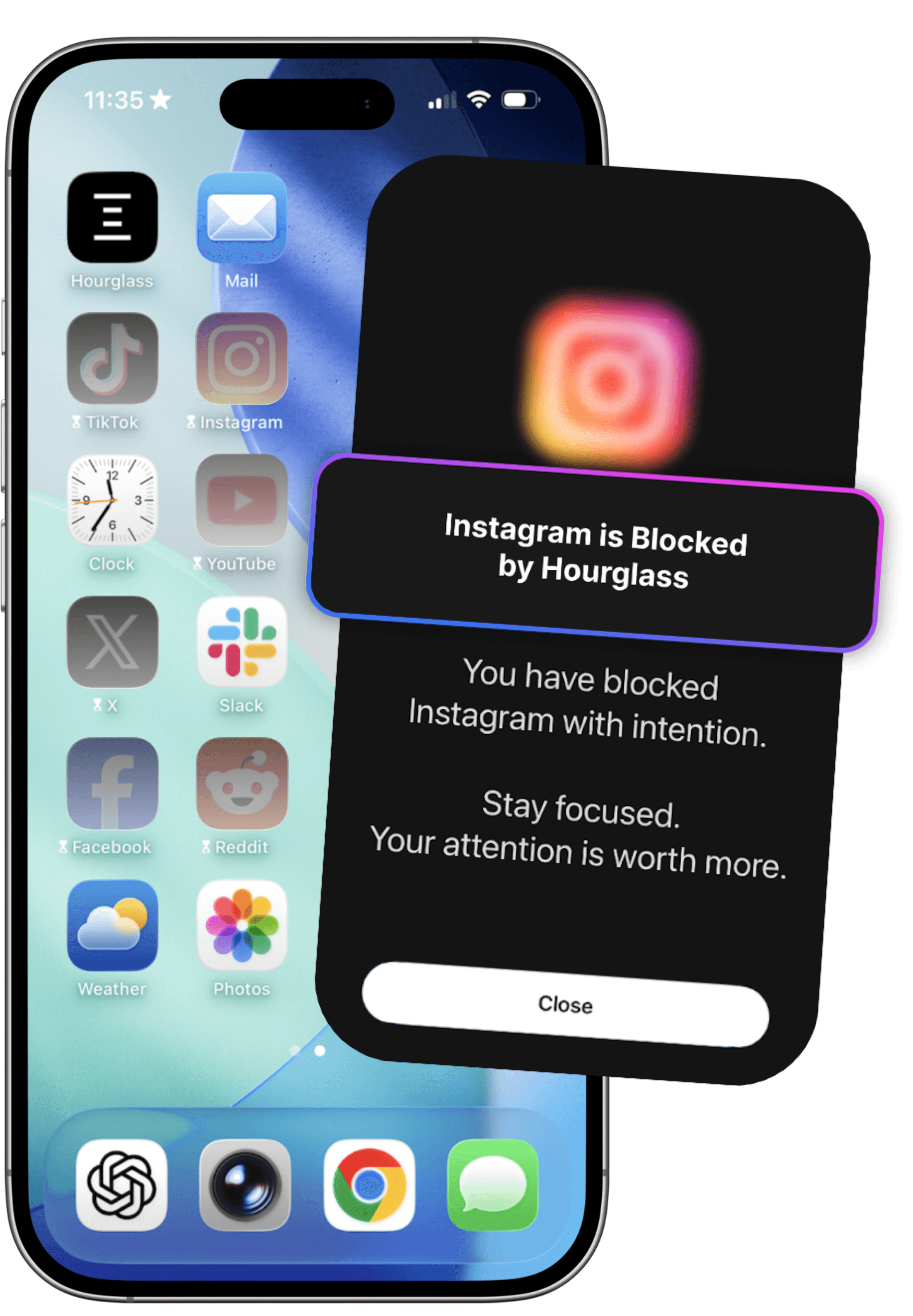 Hourglass focus session on iPhone